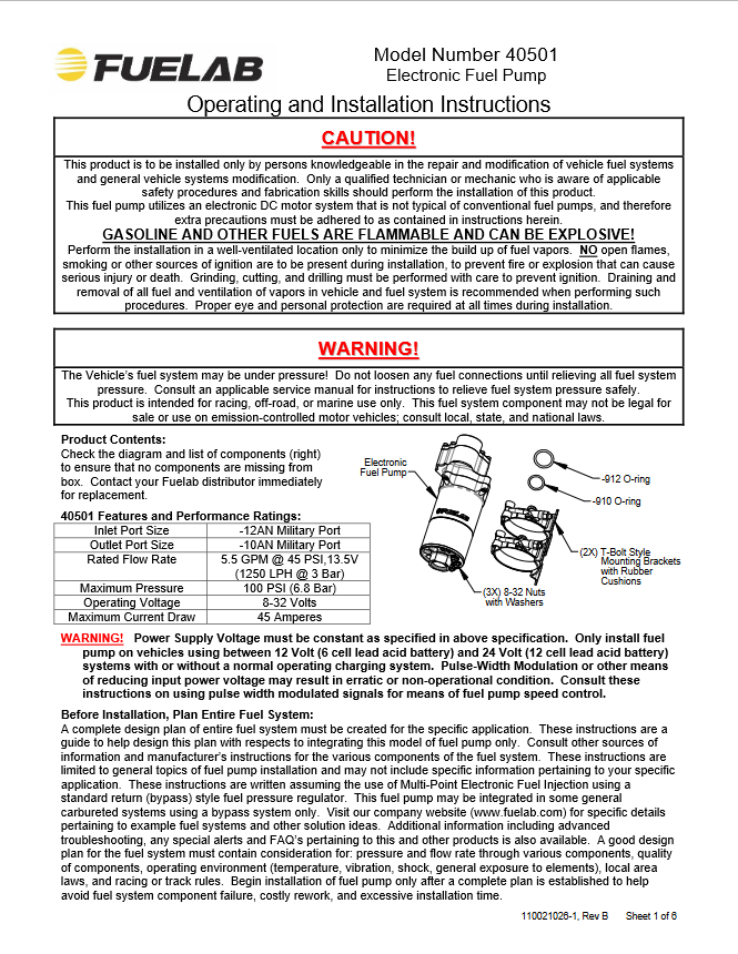  Fuelab 40501 Installation Instructions