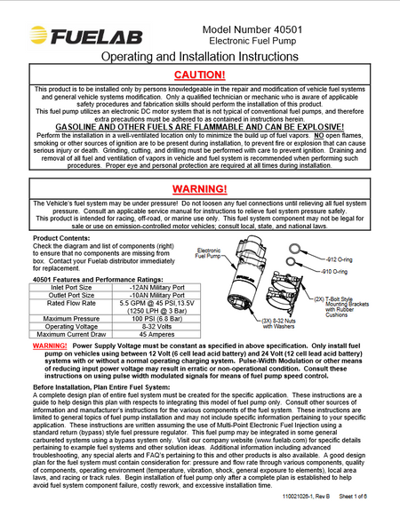  Fuelab 40501 Installation Instructions