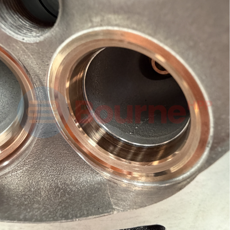 Close up of Honda K20 Cylinder Head Beryllium Valve Guides and Seats.