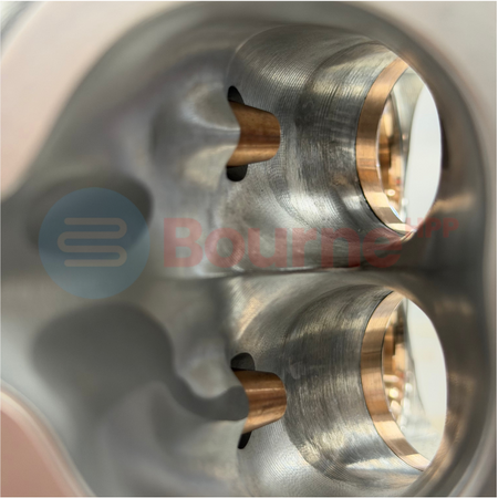 Close up of Honda K20 Cylinder Head Beryllium Valve Guides and Seats from behind.