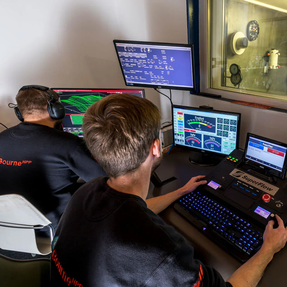 Terry Radbourne mapping an engine on life racing software at Bourne HPP.