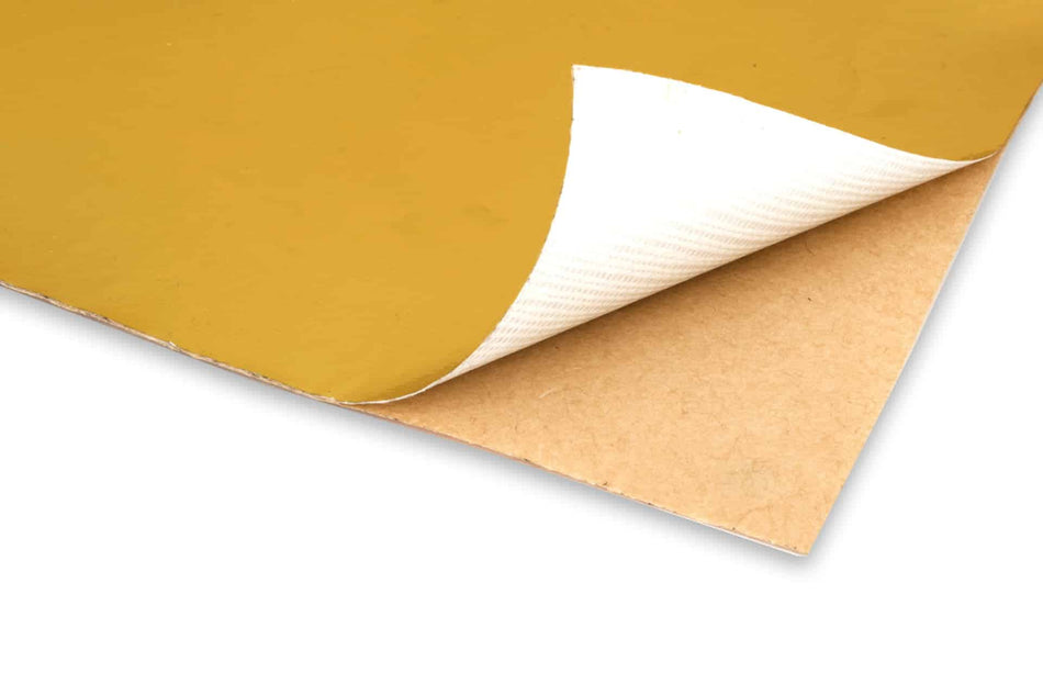 Reflective gold heat tape adhesive sheets used for intake protection by Funk Motorsport, shown in a close-up image.