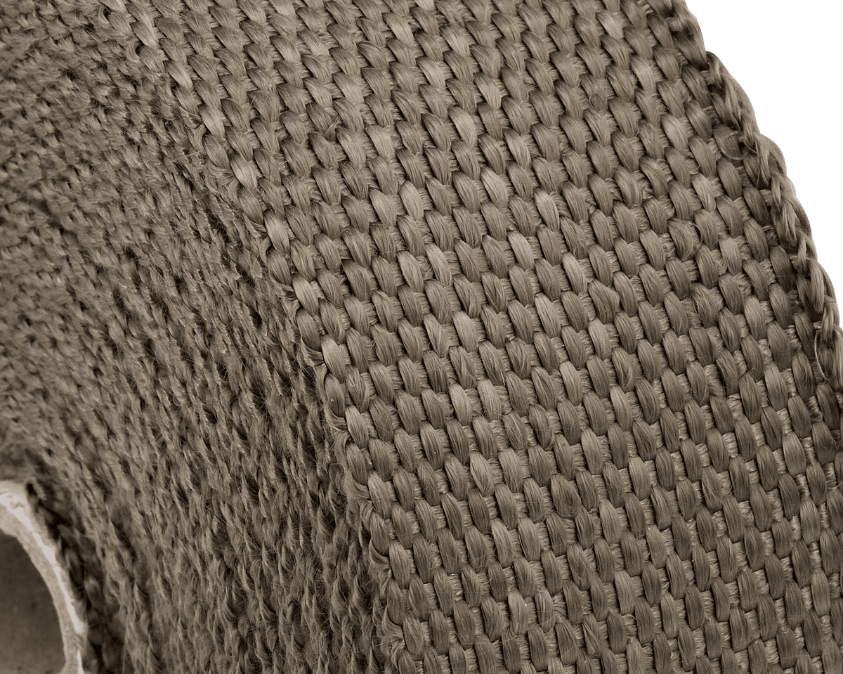 Funk Motorsport titanium exhaust wrap for exhaust protection, showing heat-resistant material wrapped around a vehicle exhaust pipe.