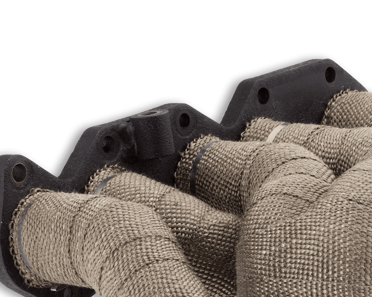 Funk Motorsport titanium exhaust wrap, a durable exhaust protection with heat-resistant material, shown in black on a car exhaust system.