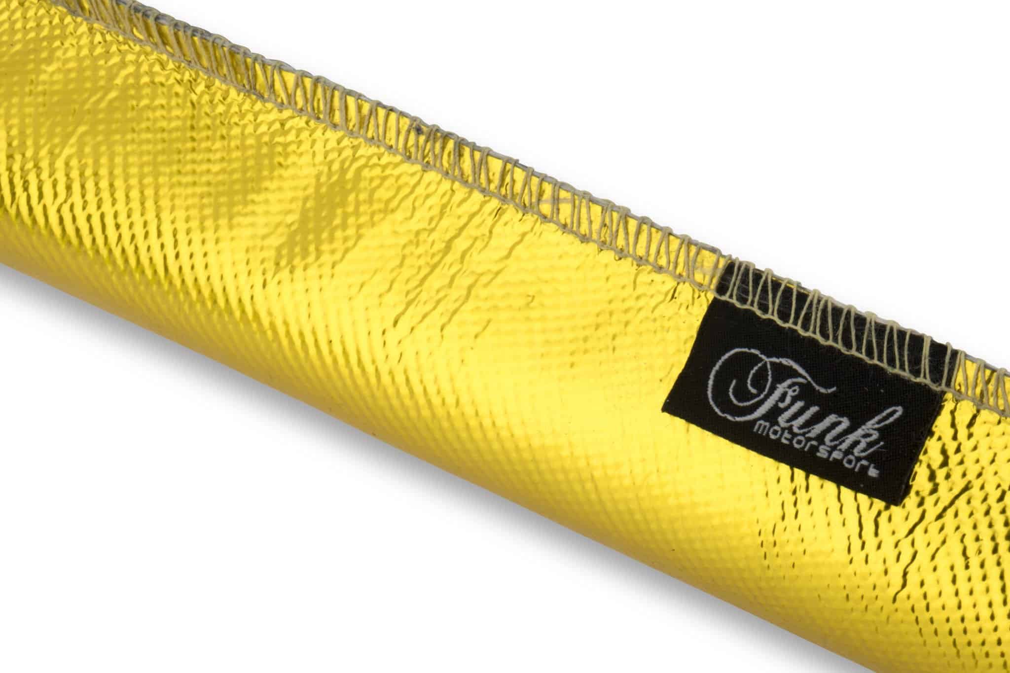 Gold Heat Sleeving by Funk Motorsport, sewn heat protection sleeving with durable, flexible design for automotive and industrial use.