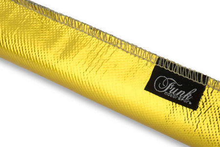 Gold Heat Sleeving by Funk Motorsport, sewn heat protection sleeving with durable, flexible design for automotive and industrial use.