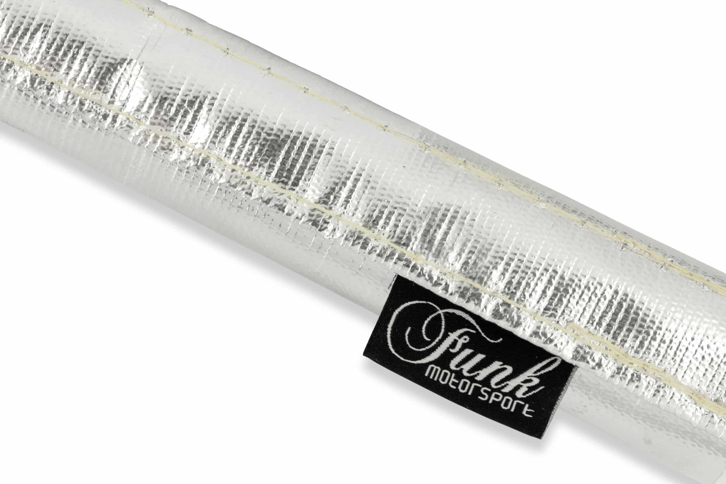Silver Velcro heat protection sleeving from Funk Motorsport, designed to shield and insulate heat around automotive components.