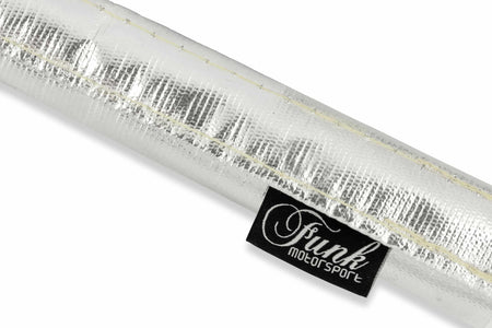 Silver Velcro heat protection sleeving from Funk Motorsport, designed to shield and insulate heat around automotive components.
