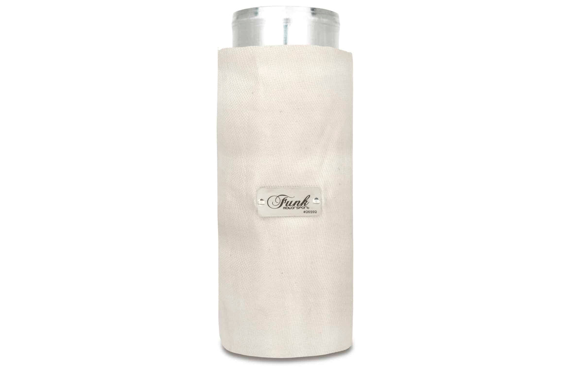 Funk Motorsport exhaust blanket wrap around for exhaust protection, showing the heat-resistant fabric and secure fastening in use.