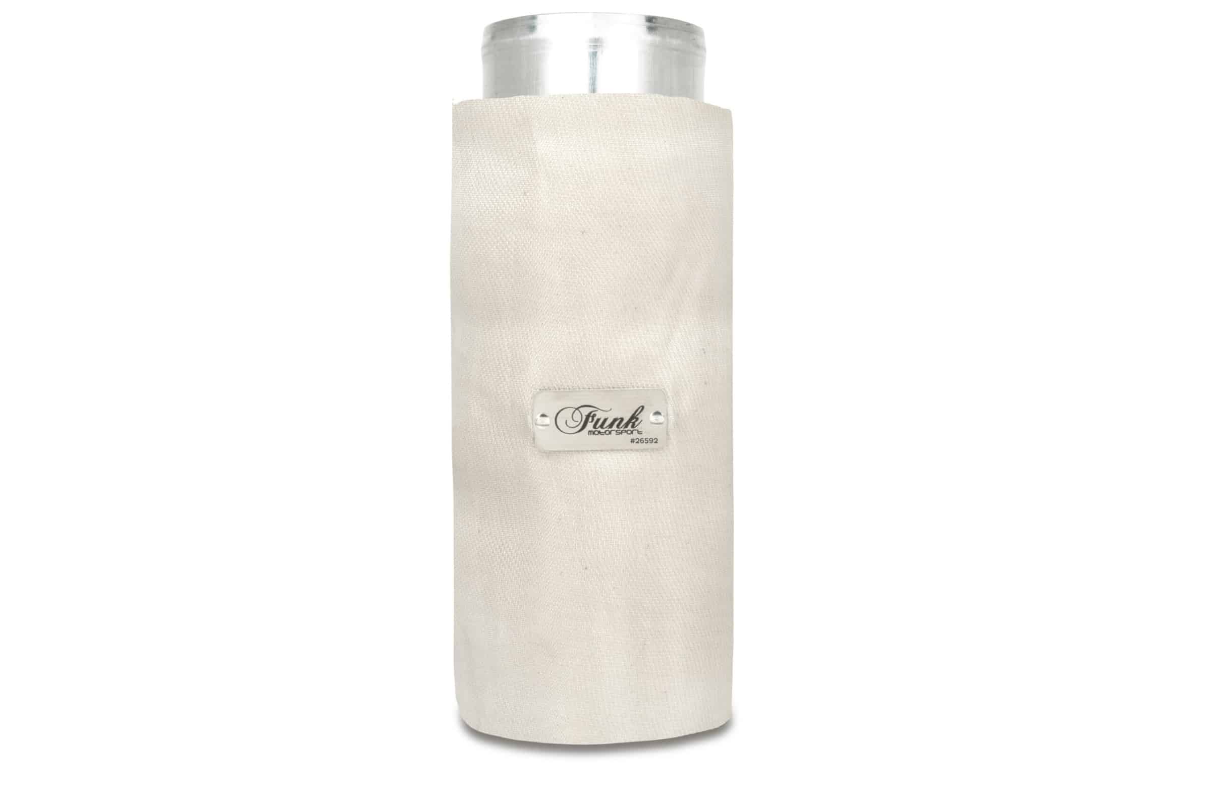 Funk Motorsport exhaust blanket wrap around for exhaust protection, showing the heat-resistant fabric and secure fastening in use.