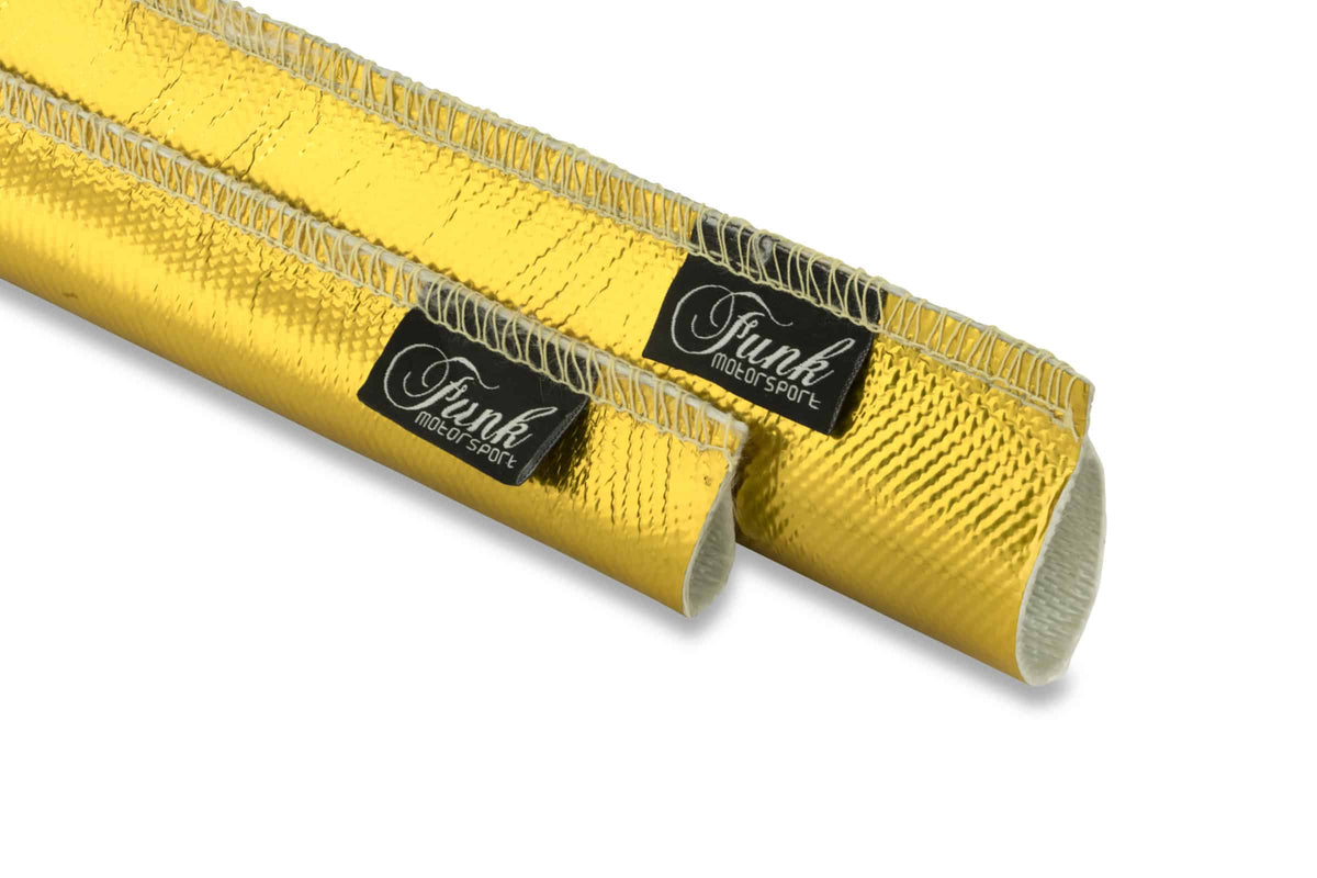 Gold Heat Protection Sleeving by Funk Motorsport, sewn heat-resistant sleeving designed for high-temperature insulation.