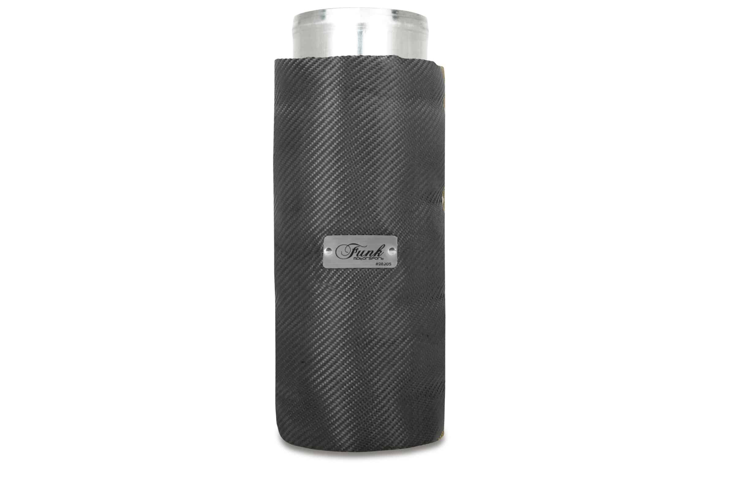 Funk Motorsport exhaust blanket wrap around for exhaust protection, showing the durable heat-resistant fabric and secure fit.