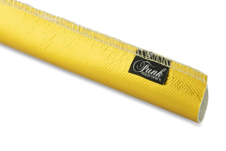Gold Heat Sleeving by Funk Motorsport, sewn heat protection sleeve with durable, flexible design for automotive or industrial use.