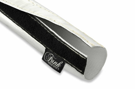 Silver Velcro Heat Sleeving by Funk Motorsport, heat protection sleeve with Velcro closure, designed for automotive heat shielding.
