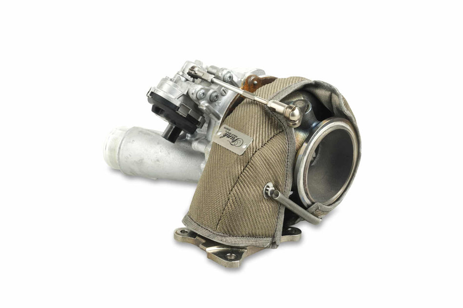 Audi A3/S3 (8Y) Turbo Blanket by Funk Motorsport, designed for EA888 Gen 4 turbochargers, shown in black with branding details.
