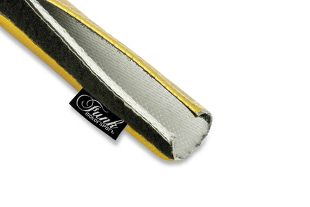 Gold Velcro heat protection sleeving by Funk Motorsport, shown with Velcro fastening and durable heat-resistant material.