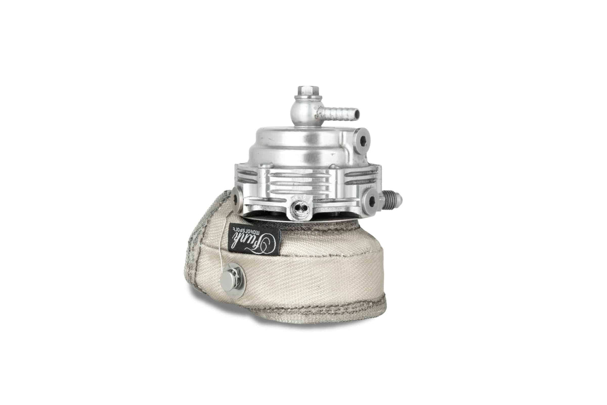 Funk Motorsport external wastegate blanket for wastegate protection, showing a heat-resistant fabric covering a turbo wastegate.