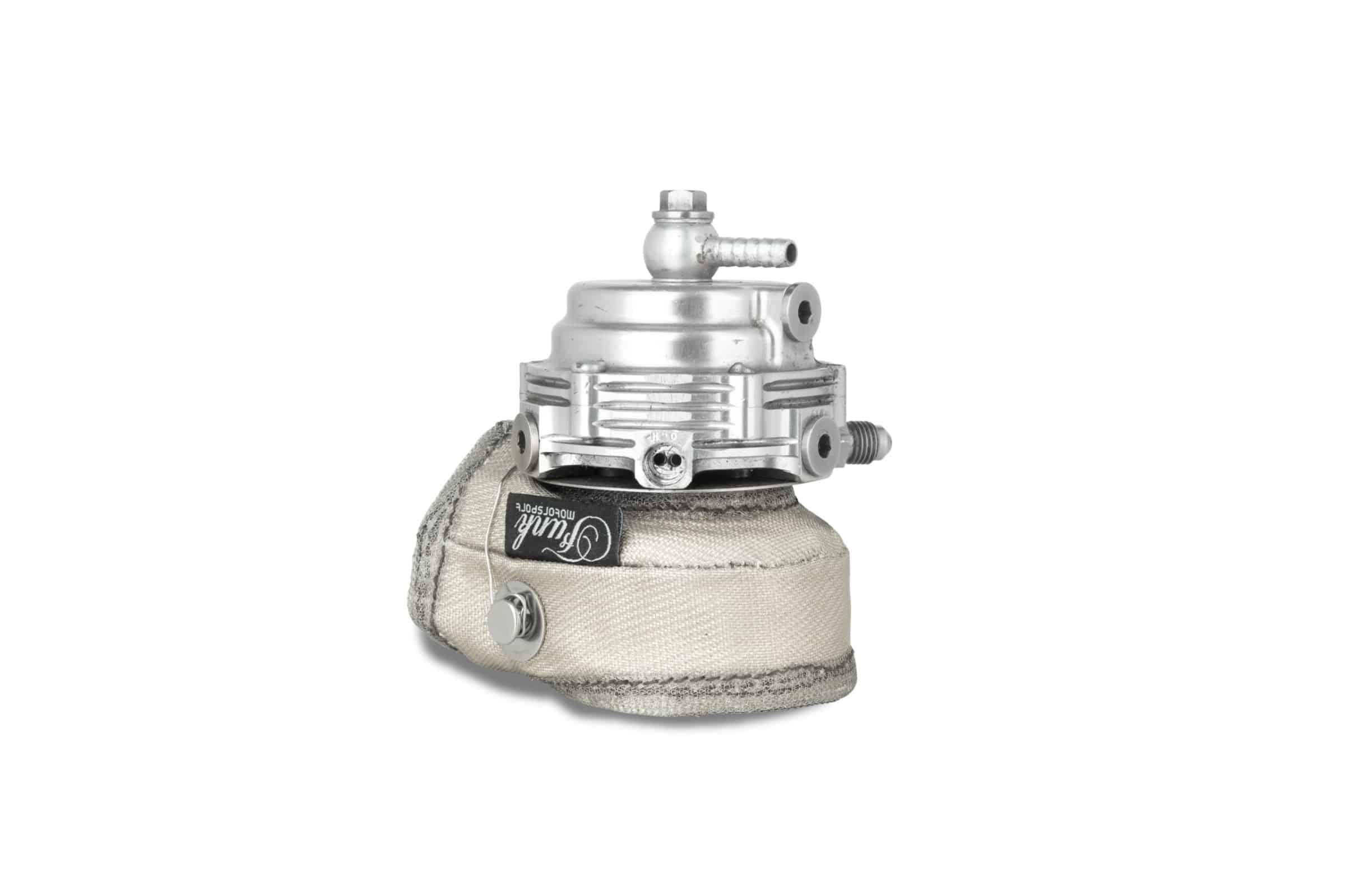 Funk Motorsport external wastegate blanket for wastegate protection, showing a heat-resistant fabric covering a turbo wastegate.