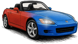 Red and blue S2000 on a white background