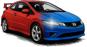 Red and blue Honda Civic FN2 on a white background