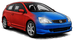 Red and blue Honda Civic on a clear background