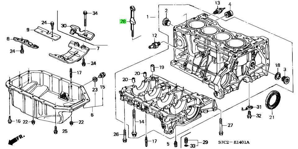 Honda K20 Engine Block Diagram with Coolant Diverter Highlighted 