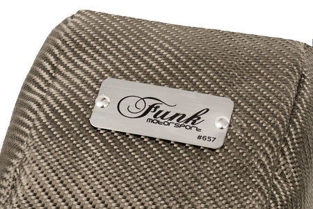 Audi S7 Turbo Blanket by Funk Motorsport, black thermal blanket covering turbocharger for improved heat management and protection.