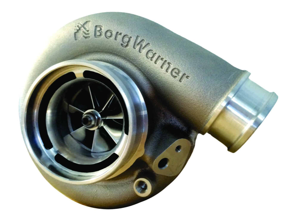 Funk Motorsport Borgwarner S257SXE turbo blanket on a S200SX-E turbocharger, showing the heat shield covering the turbo.