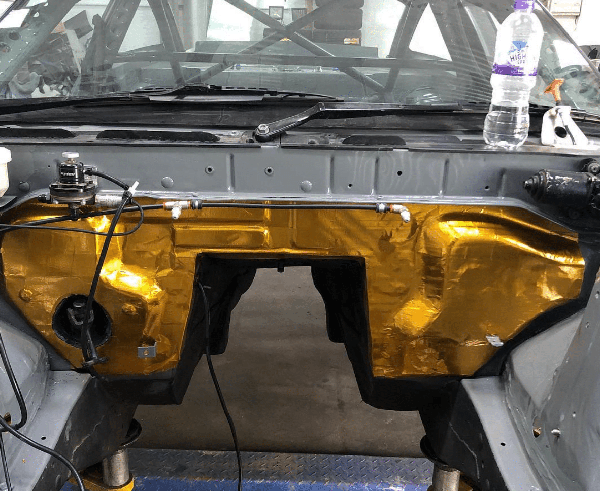 Reflective gold heat tape adhesive sheet for intake protection, branded Funk Motorsport, shown on a white background.
