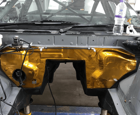 Reflective gold heat tape adhesive sheet for intake protection, branded Funk Motorsport, shown on a white background.