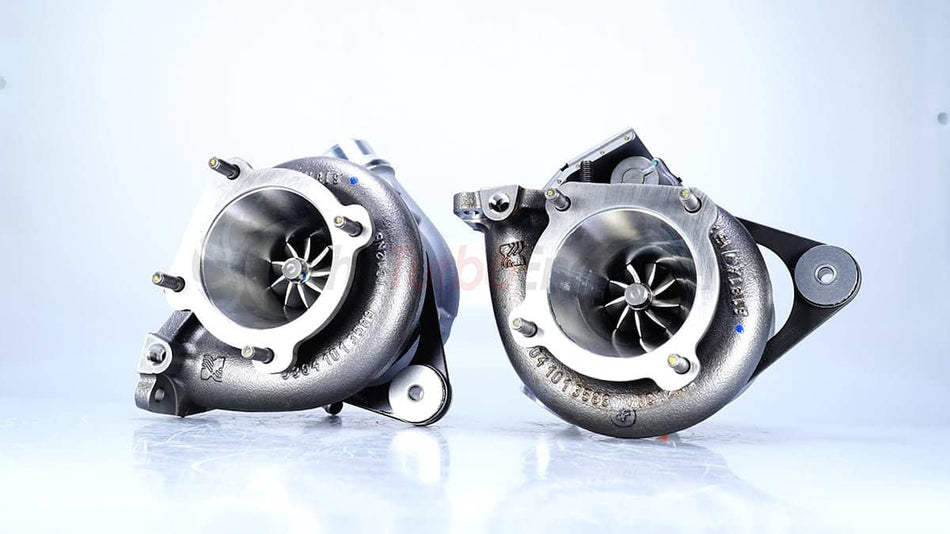 Pair of Funk Motorsport Borgwarner TTE850 Turbo Blankets installed on turbocharger, providing heat shielding and protection.