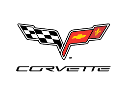 Corvette logo with checkered flag and chevron design on a white background