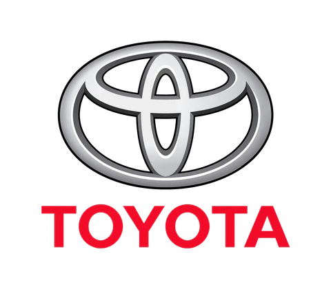 Toyota logo with red text on a white background