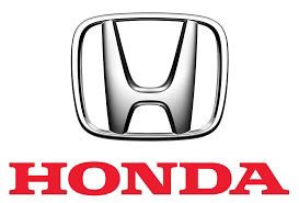 Honda logo with red text on a white background