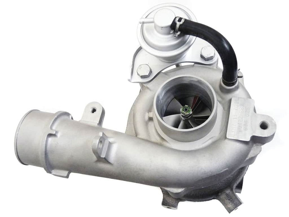 Funk Motorsport Borg Warner K04-22 turbo blanket installed on a Mazda 3 or CX-7 turbocharger, providing heat insulation and protection.