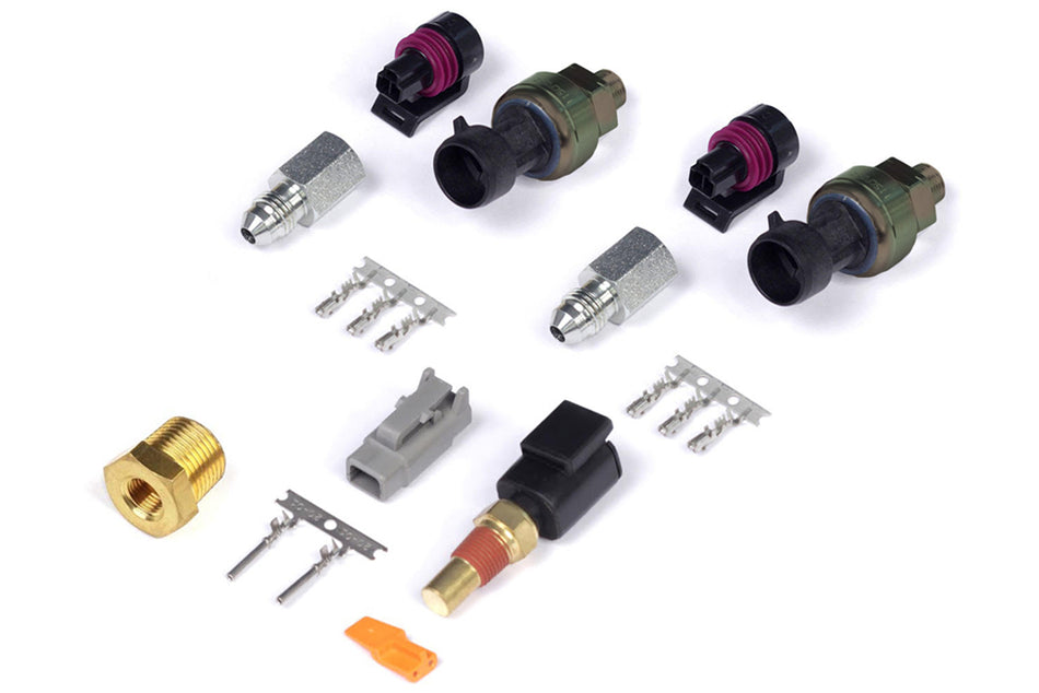 Haltech IC-7 Sensor Pack for IC-7 semi-terminated wiring harness, includes various sensors and connectors for automotive tuning.