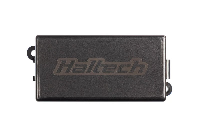 Haltech 6 circuit fuse box with lid and pins, automotive accessory for electrical system protection and organization.