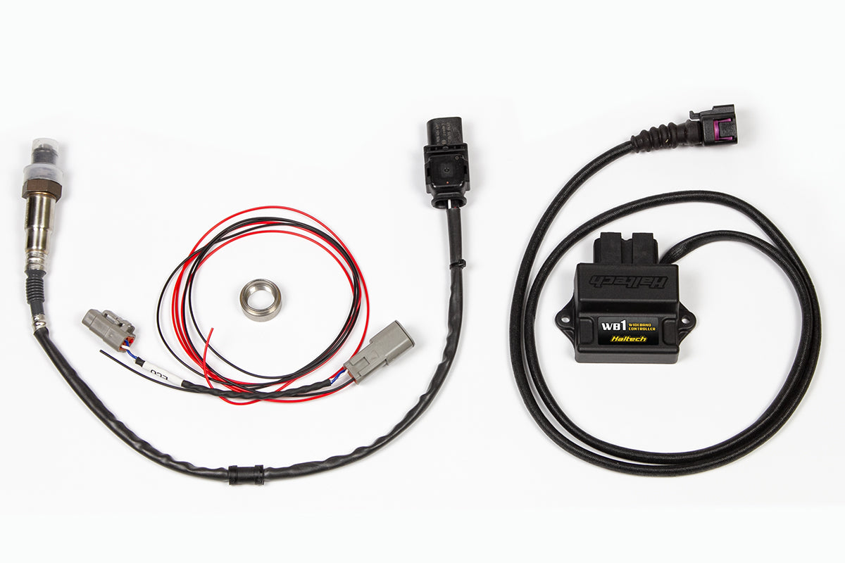 Haltech WB1 Bosch single-channel CAN O2 wideband controller kit with 1.2m sensor cable, used for precise air-fuel ratio measurement.