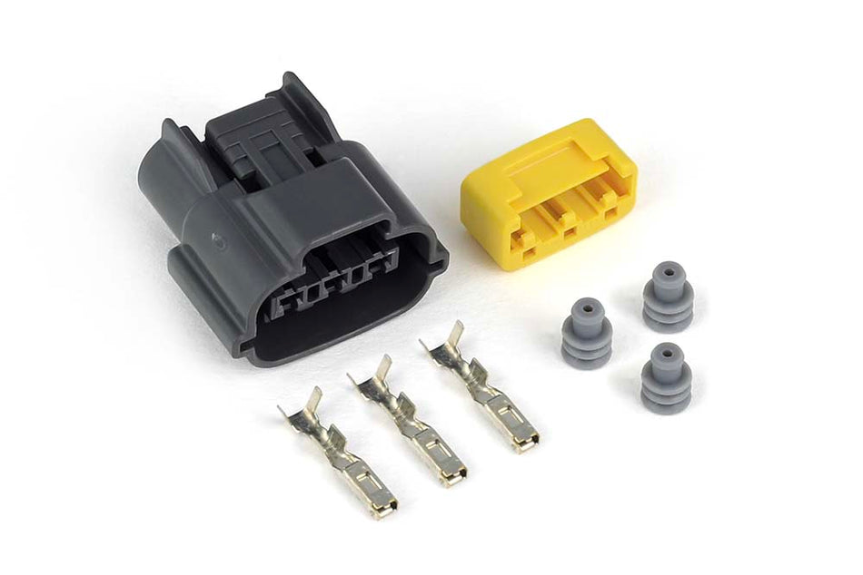 Haltech plug and pins for Hitachi R35 ignition coil, automotive ignition coil accessories, electrical connector parts.