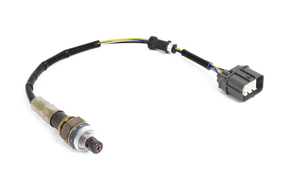 Haltech NTK LZA09-E1 laboratory-grade wideband O2 sensor with shrouded design, shown in a close-up view.