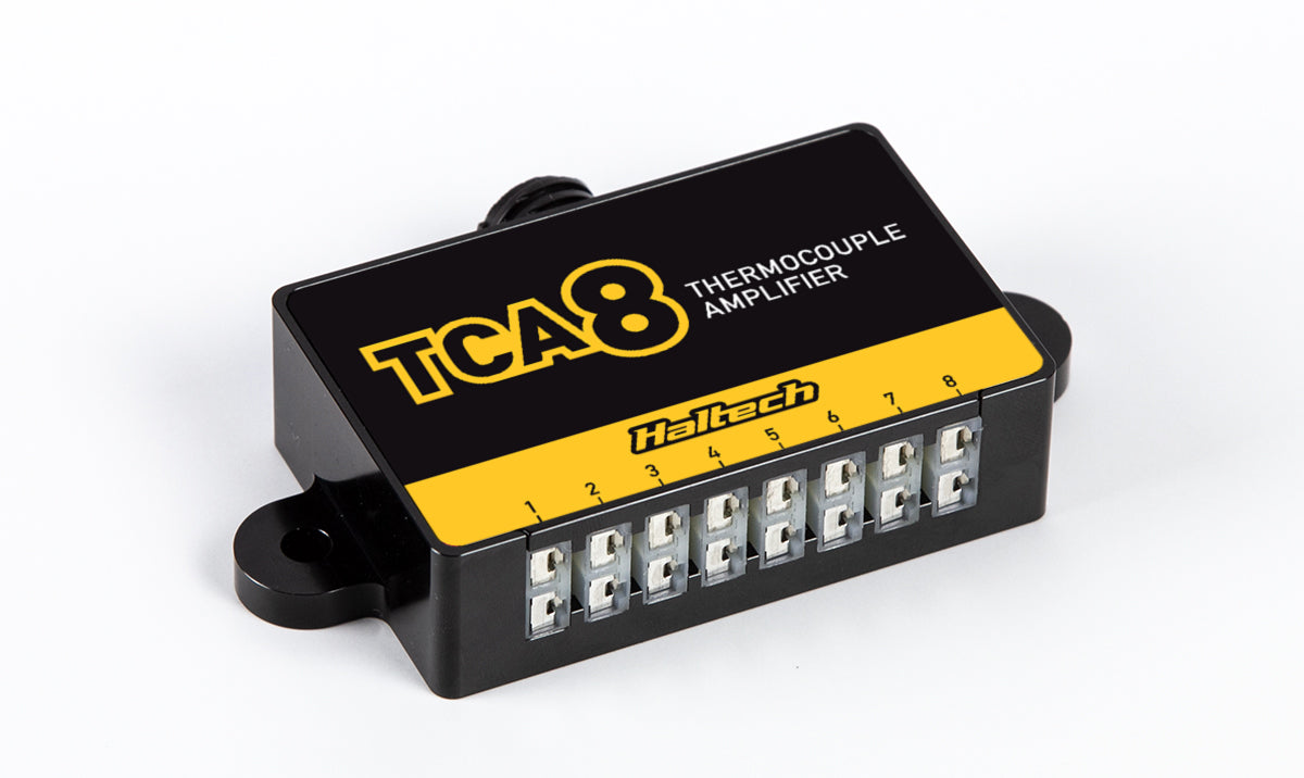 Haltech TCA 8 Eight Channel TCA accessories showing a compact electronic control unit with multiple connection ports.
