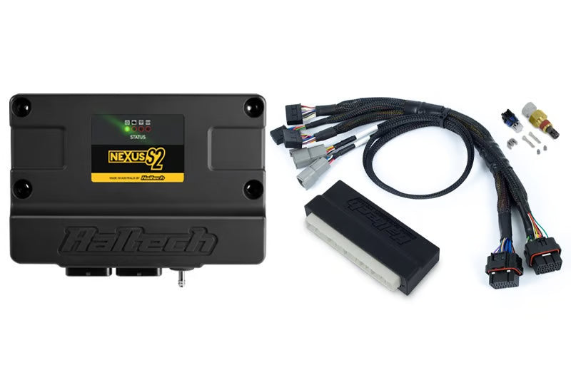 Haltech Nexus S2 plug and play adapter harness kit for Honda EP3, showing the wiring harness and connectors.