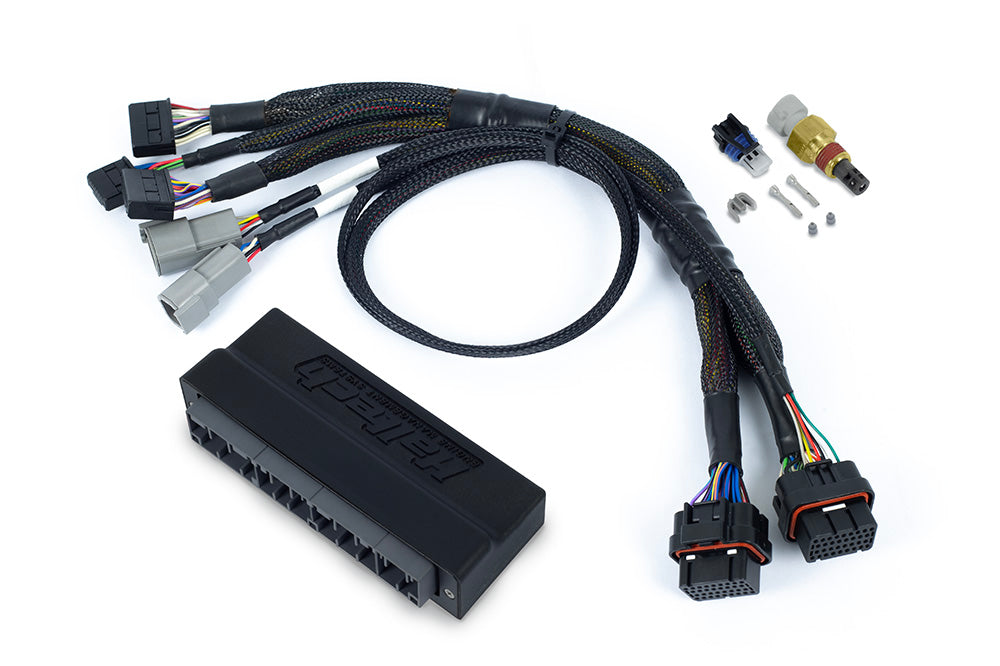 Haltech Nexus S2/S3 plug 'n' play adapter harness for Honda AP1 SS3 wiring, with connectors and wiring components visible.