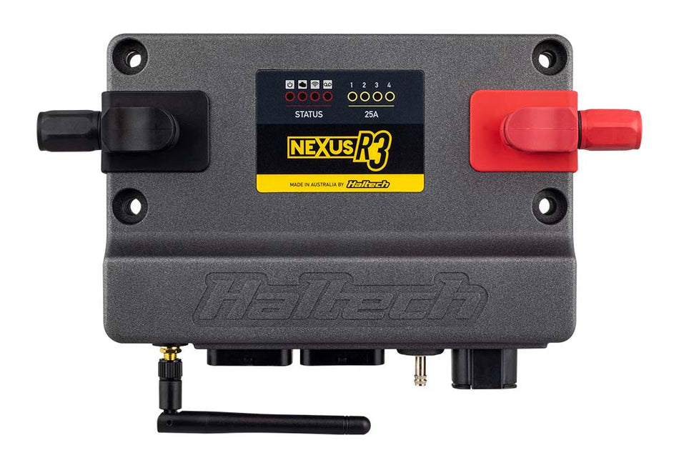 Haltech Nexus R3 VCU universal automotive control unit with circuit board and connectors, used for engine management systems.