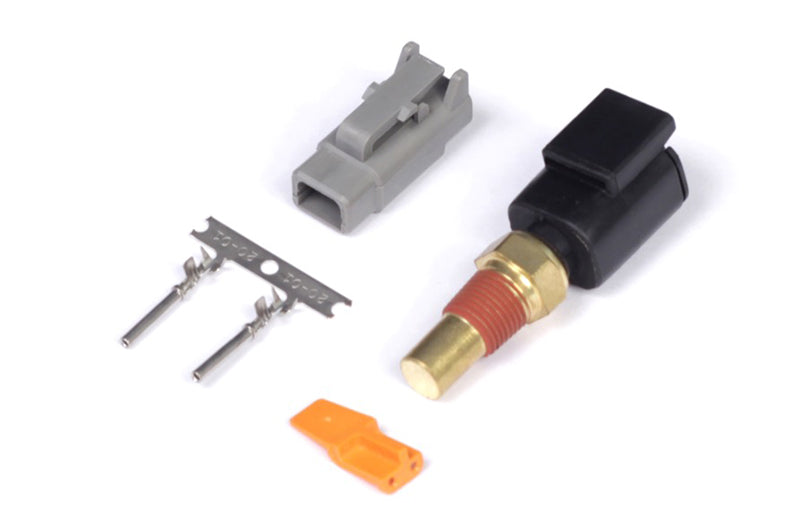 Haltech coolant temperature sensor with 1/8 NPT threaded fitting for accurate engine temperature monitoring.