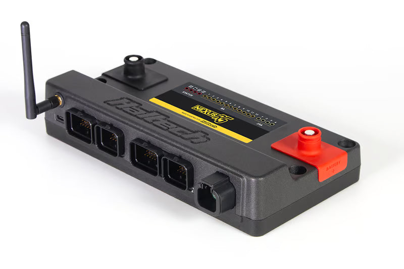 Haltech Nexus R5 universal ECU with plug and pin set for automotive wiring and installation.