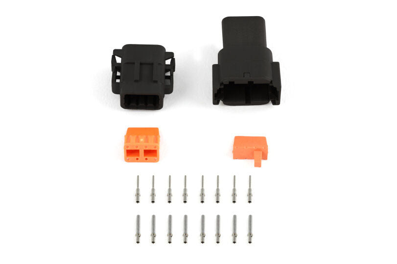 Haltech Deutsch DTM-8 connectors plug and pins set with black keyway for automotive wiring, 7.5 amp electrical accessories
