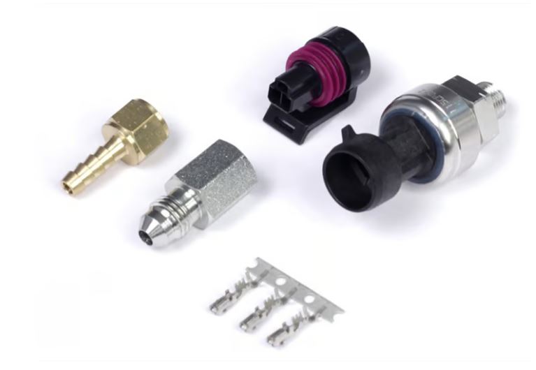 Haltech 7 Bar "TI" MAP sensor with metal body and wiring for engine boost pressure measurement, designed for automotive use.