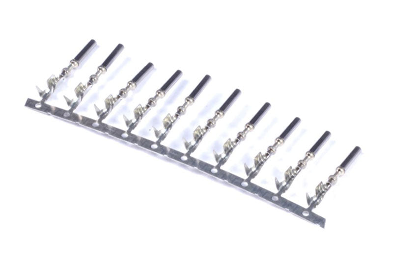 Set of 10 Haltech ECU AMP Superseal pins for automotive accessories, shown in a close-up image of the electrical connector pins.