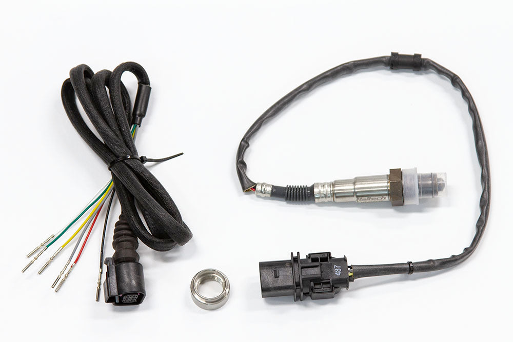 Haltech Bosch LSU 4.9 onboard wideband sensor kit for Nexus and Elite PRO ECUs, showing sensor and wiring details.